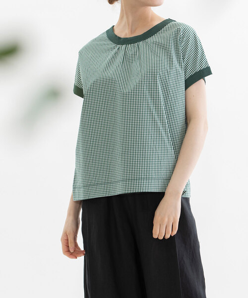 nop de nod(ノップドゥノッド)の「布帛フレンチスリーブTシャツ(Tシャツ/カットソー・レディース・グリーン/ダークブルー/ブラック/オフホワイト・M)」の4枚目の写真