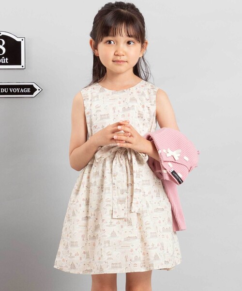 BeBe（ベベ）の「【お揃い】リバティタナローン(PARIS POSTCARD)リボンベルトワンピース（ワンピース・キッズ・ベージュ系その他・120cm/150cm/140cm/130cm）」の12枚目の写真