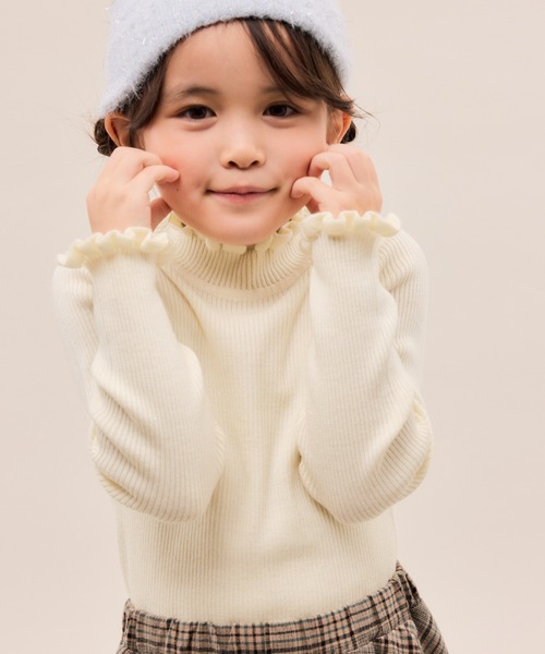 ROPE' PICNIC(ロペピクニック)の「【KIDS/キッズ】アンチピリングフリルニットプルオーバー/リンクコーデ(ニット/セーター・キッズ・キナリ/ブラック/ホワイト系その他5・120/130/140/150)」の1枚目の写真