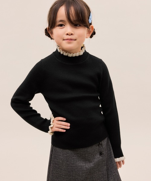ROPE' PICNIC(ロペピクニック)の「【KIDS/キッズ】アンチピリングフリルニットプルオーバー/リンクコーデ(ニット/セーター・キッズ・キナリ/ブラック/ホワイト系その他5・120/130/140/150)」の3枚目の写真