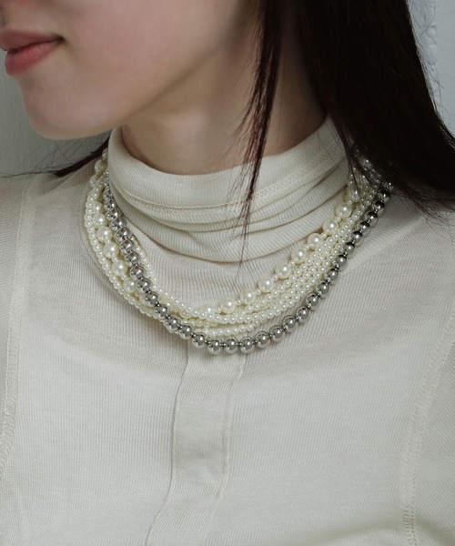 colleca la（コレカラ）の「ミックスパール＆メタルボール セットネックレス（ネックレス・レディース・ゴールド/シルバー・FREE）」の4枚目の写真