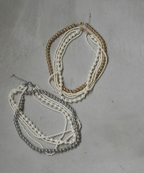 colleca la（コレカラ）の「ミックスパール＆メタルボール セットネックレス（ネックレス・レディース・ゴールド/シルバー・FREE）」の5枚目の写真