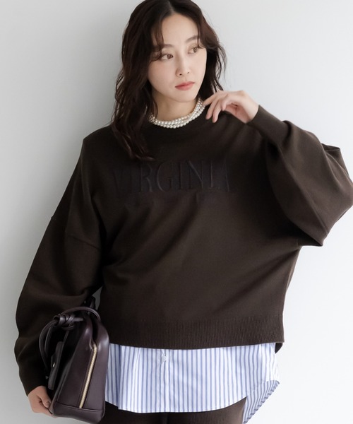 Elura(エルーラ)の「<WEB限定カラーあり>毛玉しらずロゴプルオーバー/571787(Tシャツ/カットソー・レディース・ダークブラウン/グリーン/ネイビー/ブラック/グレイッシュベージュ・FREE)」の3枚目の写真