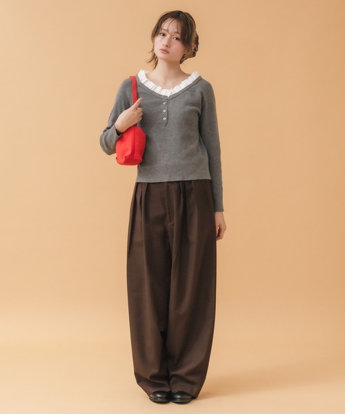 HEILIS(ヘイリス)の「2WAYフリルニットトップス(ニット/セーター・レディース・ネイビー/グレー・FREE)」の7枚目の写真
