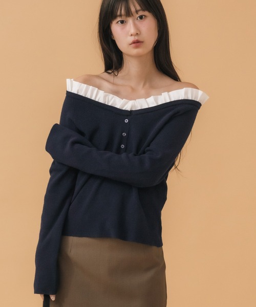 HEILIS(ヘイリス)の「2WAYフリルニットトップス(ニット/セーター・レディース・ネイビー/グレー・FREE)」の14枚目の写真