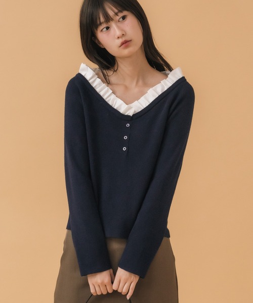 HEILIS(ヘイリス)の「2WAYフリルニットトップス(ニット/セーター・レディース・ネイビー/グレー・FREE)」の18枚目の写真
