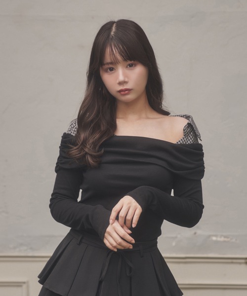 M DOLLY(エムドリー)の「check shirt docking nero tops/チェックシャツドッキングネロトップス(Tシャツ/カットソー・レディース・グレー/ブラック・FREE)」の1枚目の写真