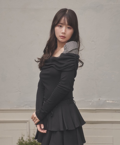 check shirt docking nero tops/チェックシャツドッキングネロトップス