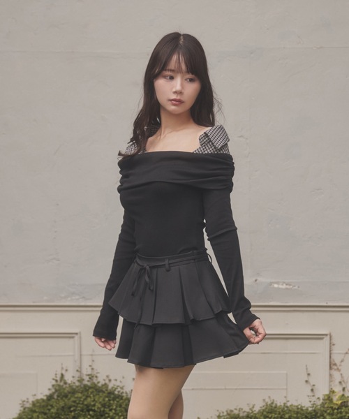 M DOLLY(エムドリー)の「check shirt docking nero tops/チェックシャツドッキングネロトップス(Tシャツ/カットソー・レディース・グレー/ブラック・FREE)」の6枚目の写真