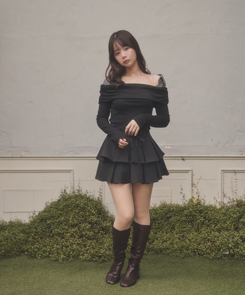 M DOLLY(エムドリー)の「check shirt docking nero tops/チェックシャツドッキングネロトップス(Tシャツ/カットソー・レディース・グレー/ブラック・FREE)」の7枚目の写真