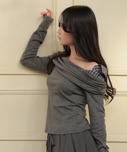 MDOLLY シャツドッキングチェックブロックドレス M DOLLY original* shirt docking check block dress/シャツドッキング