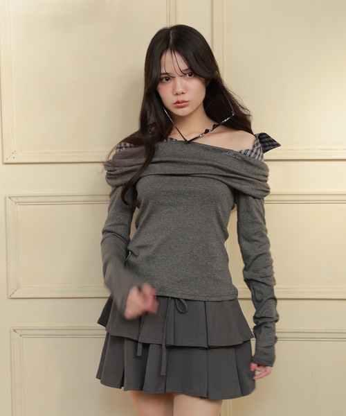 check shirt docking nero tops/チェックシャツドッキングネロトップス