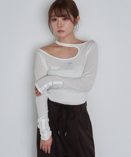 RAY CASSIN(レイカズン)の「デザインシアーロングTシャツ(Tシャツ/カットソー・レディース・カーキ/ブラック/ホワイト/グレー系その他2・FREE)」の2枚目の写真