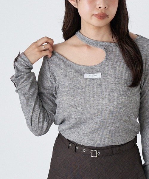 RAY CASSIN(レイカズン)の「デザインシアーロングTシャツ(Tシャツ/カットソー・レディース・カーキ/ブラック/ホワイト/グレー系その他2・FREE)」の4枚目の写真