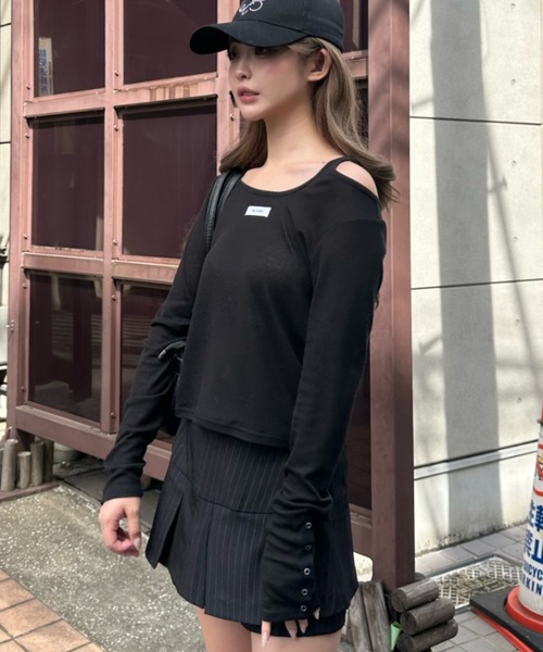 RAY CASSIN(レイカズン)の「デザインシアーロングTシャツ(Tシャツ/カットソー・レディース・カーキ/ブラック/ホワイト/グレー系その他2・FREE)」の3枚目の写真