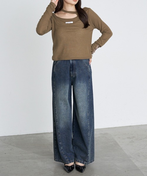 RAY CASSIN(レイカズン)の「デザインシアーロングTシャツ(Tシャツ/カットソー・レディース・カーキ/ブラック/ホワイト/グレー系その他2・FREE)」の18枚目の写真