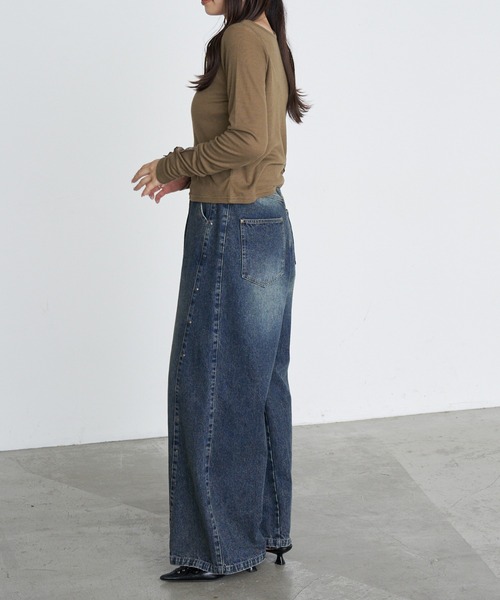 RAY CASSIN(レイカズン)の「デザインシアーロングTシャツ(Tシャツ/カットソー・レディース・カーキ/ブラック/ホワイト/グレー系その他2・FREE)」の19枚目の写真