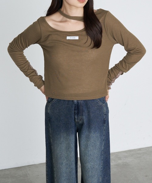 RAY CASSIN(レイカズン)の「デザインシアーロングTシャツ(Tシャツ/カットソー・レディース・カーキ/ブラック/ホワイト/グレー系その他2・FREE)」の20枚目の写真