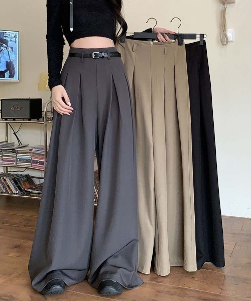 WEGO(ウィゴー)の「WEGO/ダブルタックワイドストレートパンツ(スラックス・レディース・ベージュ/グレー/ブラック・LARGE/MEDIUM)」の3枚目の写真