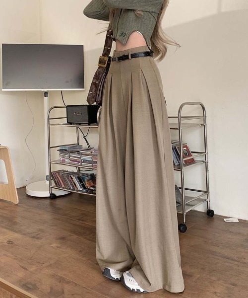 WEGO(ウィゴー)の「WEGO/ダブルタックワイドストレートパンツ(スラックス・レディース・ベージュ/グレー/ブラック・LARGE/MEDIUM)」の19枚目の写真