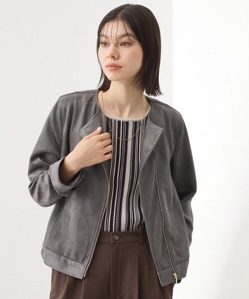 THE SHOP TK （ザ ショップ ティーケー ）の「スエードライク ライダースジャケット（ライダースジャケット・レディース・スミクロ/ナチュラル・12/13）」の3枚目の写真