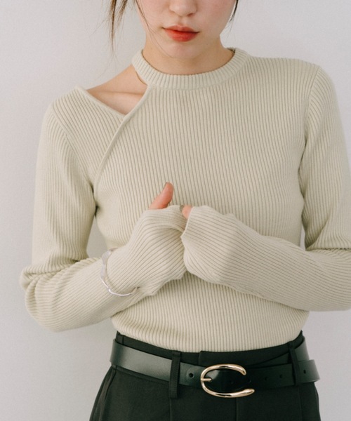 DRWCYS(ドロシーズ)の「カットアウトリブニットトップス(ニット/セーター・レディース・ミント/ブラウン/レッド/グレー/アイボリー/ブラック/ライトブルー・FREE)」の5枚目の写真