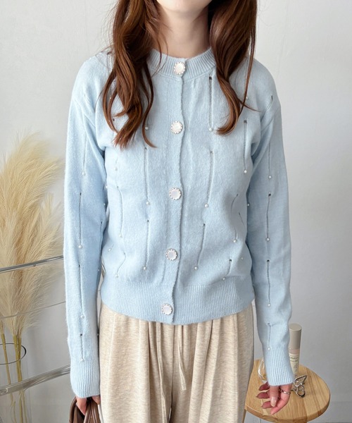 Amulet(アミュレット)の「パールが可愛い◎ トップスとしても羽織としても春の主役に!フェイクパール付きニットカーディガン(カーディガン/ボレロ・レディース・グレー/ブルー/アイボリー・FREE)」の14枚目の写真