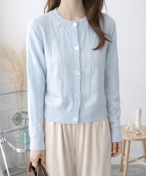Amulet(アミュレット)の「パールが可愛い◎ トップスとしても羽織としても春の主役に!フェイクパール付きニットカーディガン(カーディガン/ボレロ・レディース・グレー/ブルー/アイボリー・FREE)」の13枚目の写真