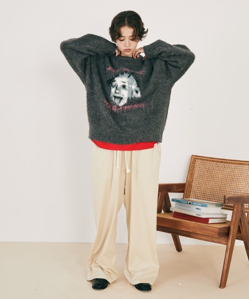 MERLOT（メルロー）の「モヘアライク偉人モチーフニット（ニット/セーター・レディース・アイボリー/グレー/ブラック・FREE）」の10枚目の写真