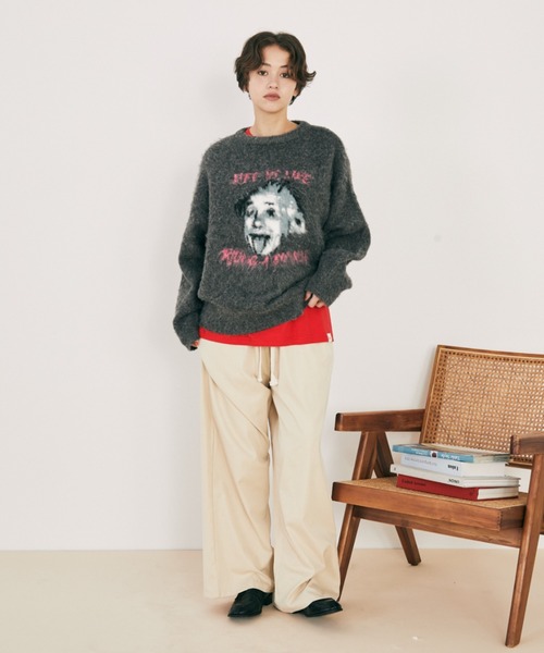 MERLOT（メルロー）の「モヘアライク偉人モチーフニット（ニット/セーター・レディース・アイボリー/グレー/ブラック・FREE）」の14枚目の写真