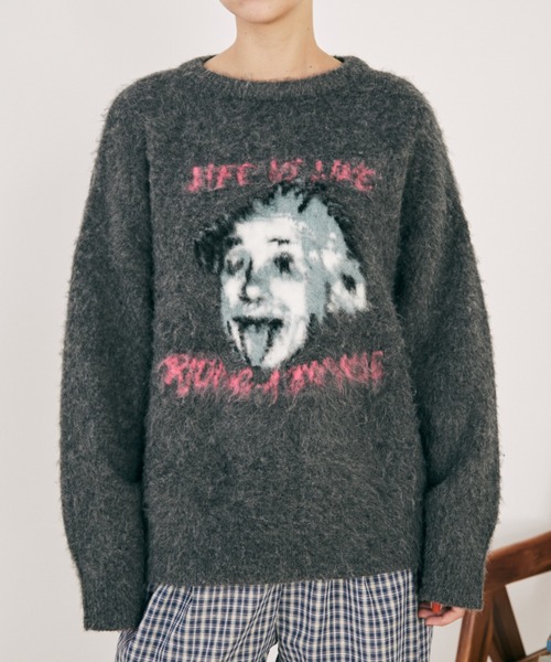 MERLOT（メルロー）の「モヘアライク偉人モチーフニット（ニット/セーター・レディース・アイボリー/グレー/ブラック・FREE）」の16枚目の写真