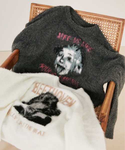 MERLOT（メルロー）の「モヘアライク偉人モチーフニット（ニット/セーター・レディース・アイボリー/グレー/ブラック・FREE）」の20枚目の写真