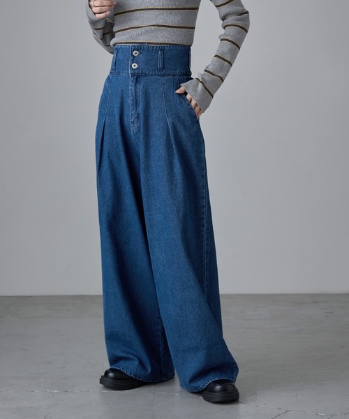 etoll.(エトル)の「2wayウエストワイドストレートデニム(デニムパンツ・レディース・ブラック/ブルー/ブラウン・M/S)」の3枚目の写真
