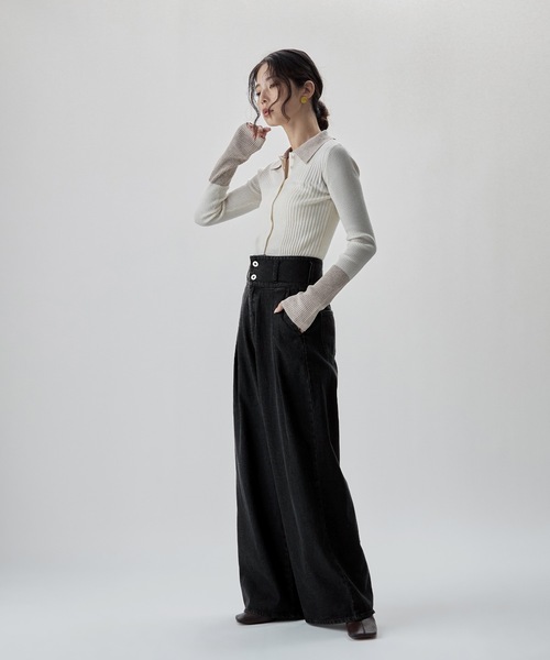 etoll.(エトル)の「2wayウエストワイドストレートデニム(デニムパンツ・レディース・ブラック/ブルー/ブラウン・M/S)」の5枚目の写真