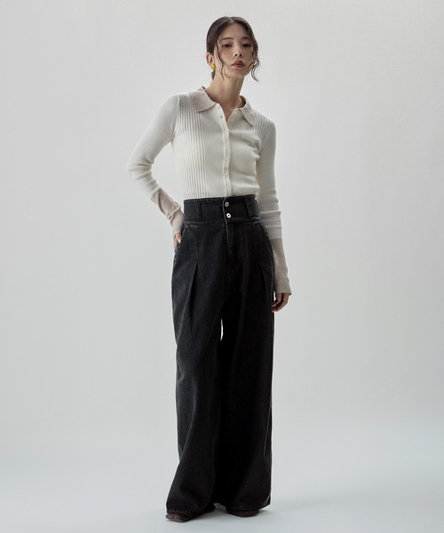 etoll.(エトル)の「2wayウエストワイドストレートデニム(デニムパンツ・レディース・ブラック/ブルー/ブラウン・M/S)」の6枚目の写真