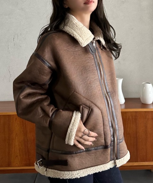 セール】【Eclat one】ムートンジャケット ボア ヴィンテージ風