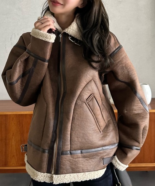 セール】【Eclat one】ムートンジャケット ボア ヴィンテージ風