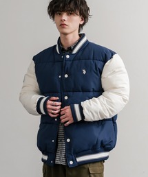 U.S. POLO ASSN.(ユーエスポロアッスン)のU.S. POLO ASSN. ユーエスポロアッスン PADDED VARSITY JACKET オーバーサイズワンポイントロゴ刺繍中綿スタジャン / 配色切替パデッドジャケット(スタジャン)