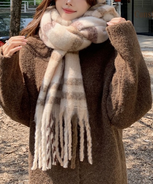 セール】ふんわりチェック柄マフラー（全3色）（マフラー）｜2ly2