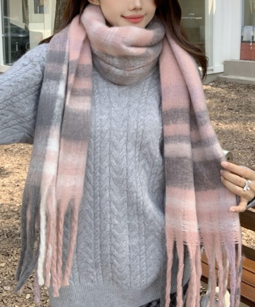 セール】ふんわりチェック柄マフラー（全3色）（マフラー）｜2ly2