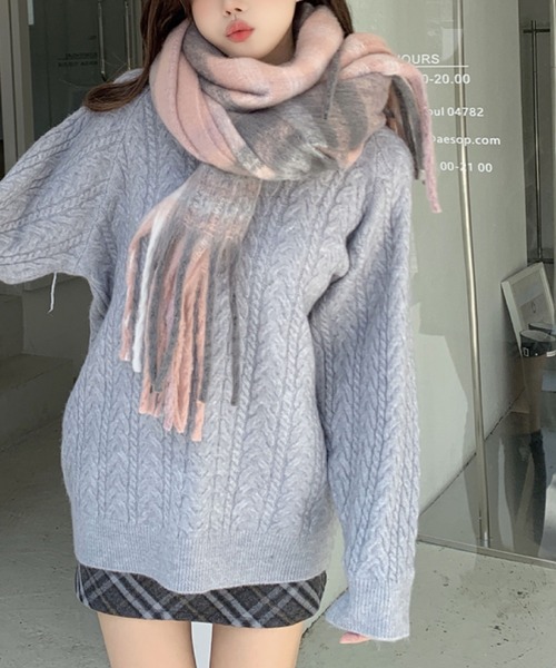 セール】ふんわりチェック柄マフラー（全3色）（マフラー）｜2ly2