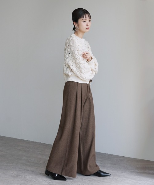 Yeoun(ヨウン)の「ウエストゴムワイドニットパンツ(その他パンツ・レディース・ブラウン/チャコール・FREE)」の4枚目の写真