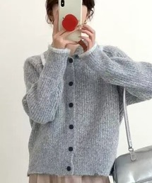 配色ライン襟付きニットカーディガン