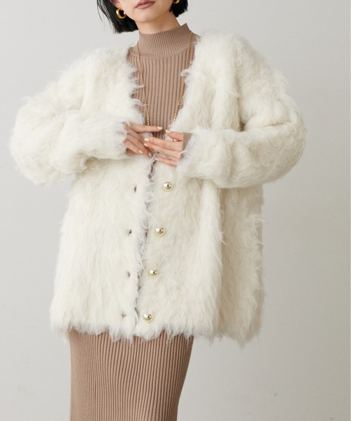 LARUTA（ラルータ）の「【LARUTA】ノーブル起毛加工ニットコート（カーディガン/ボレロ・レディース・ベージュ/ブルー系その他/オフホワイト/チャコールグレー・FREE）」の2枚目の写真