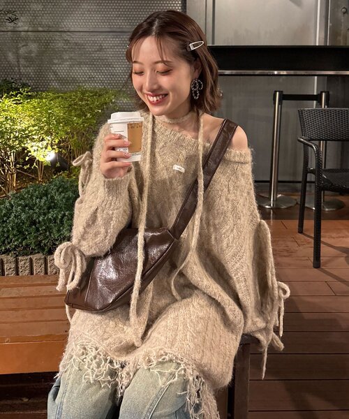 あやっち(@_acoba_)企画】ケーブルリボンフリンジオフショルニット