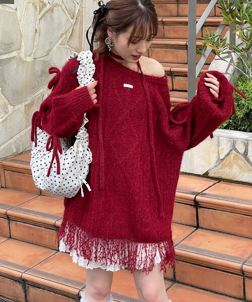 あやっち(@_acoba_)企画】ケーブルリボンフリンジオフショルニット