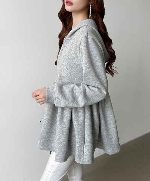COCOMOMO(ココモモ)の「ペプラムパーカー ジップ パーカー フード付き ペプラムトップス 長袖 春服 秋服(パーカー・レディース・ブラック/ライトグレー/ダークグレー・FREE)」の12枚目の写真