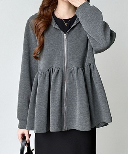 COCOMOMO(ココモモ)の「ペプラムパーカー ジップ パーカー フード付き ペプラムトップス 長袖 春服 秋服(パーカー・レディース・ブラック/ライトグレー/ダークグレー・FREE)」の21枚目の写真