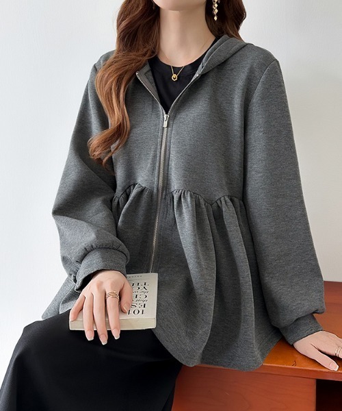 セール】ペプラムパーカー ジップ パーカー フード付き ペプラム