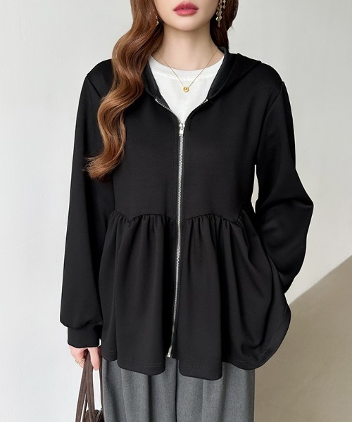 MONCLER ダークグレー フード付きパーカー ペプラム最終お値下げ セール】ペプラムパーカー ジップ パーカー フード付き ペプラム